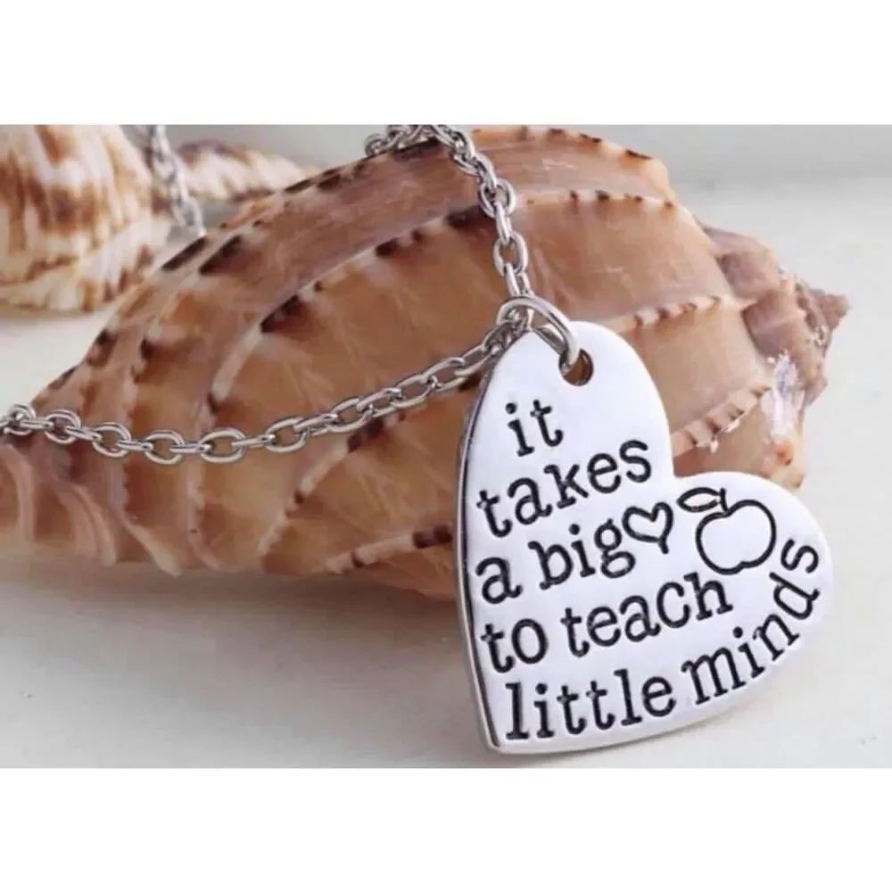 Brand New Womens Hand Stamped .925 Silver It Takes A Big Heart Teacher Necklace